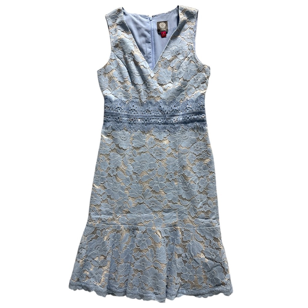 Vince Camuto Lace Mini Dress in Blue and Cream - Picture 3 of 9